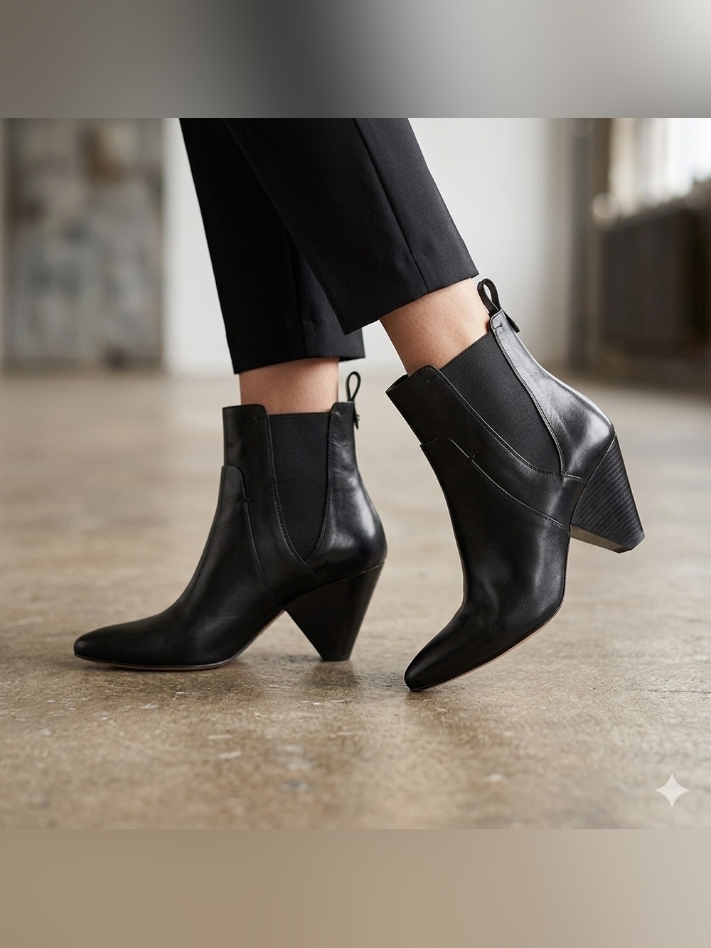 Veronica Beard Lada ConeHeel Black Leather Chelsea Booties Size 36.5 US 6.5